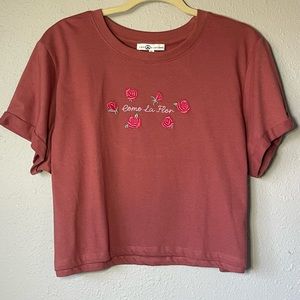 NWT Love Peace & Lazy Days Embroidered Rose Crop Top 100% Cotton Women’s Size XL